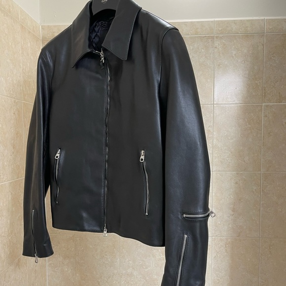 SOLD 😃 NWT  DUNHILL Men’s Black Leather Motorcycle Jacket Sz. S - Picture 3 of 11